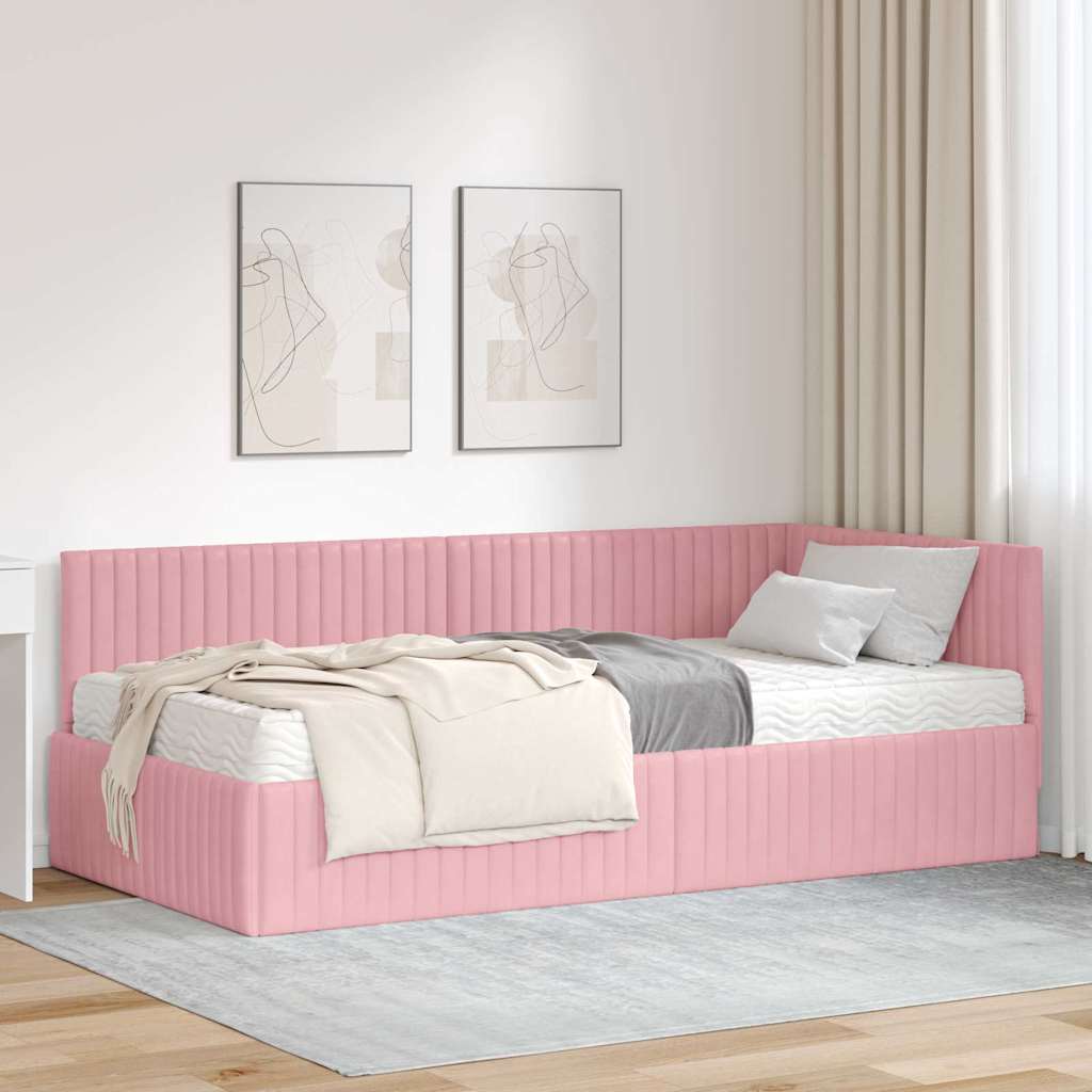 Rama Łóżka Narożnego z Materacem 2 pcs Szary Aksamit vidaXL