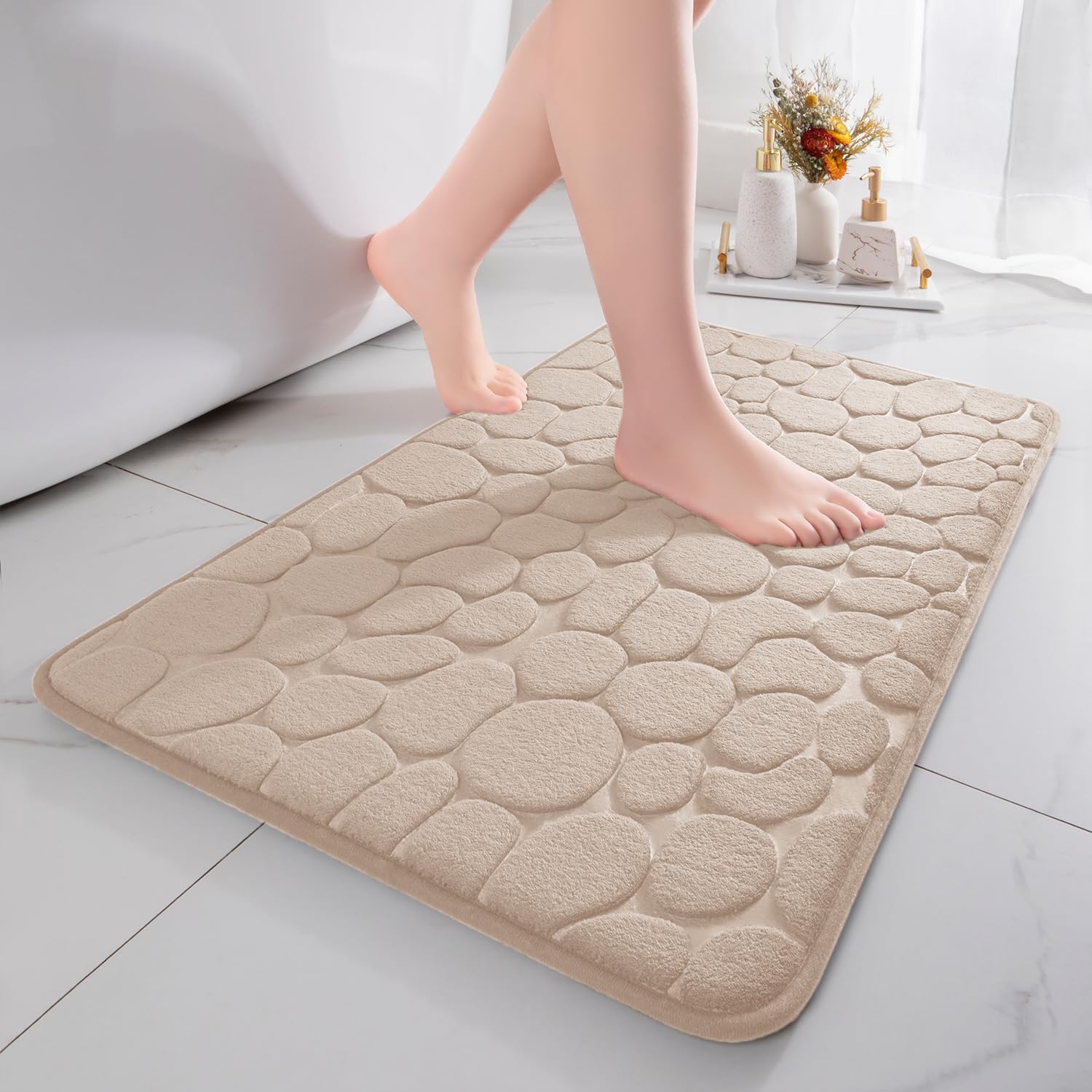 Mata łazienkowa z pianki memory foam - chłonna mata prysznicowa - mata łazienkowa - mata antypoślizgowa do łazienki i salonu - 50 x 80 cm - beżowa