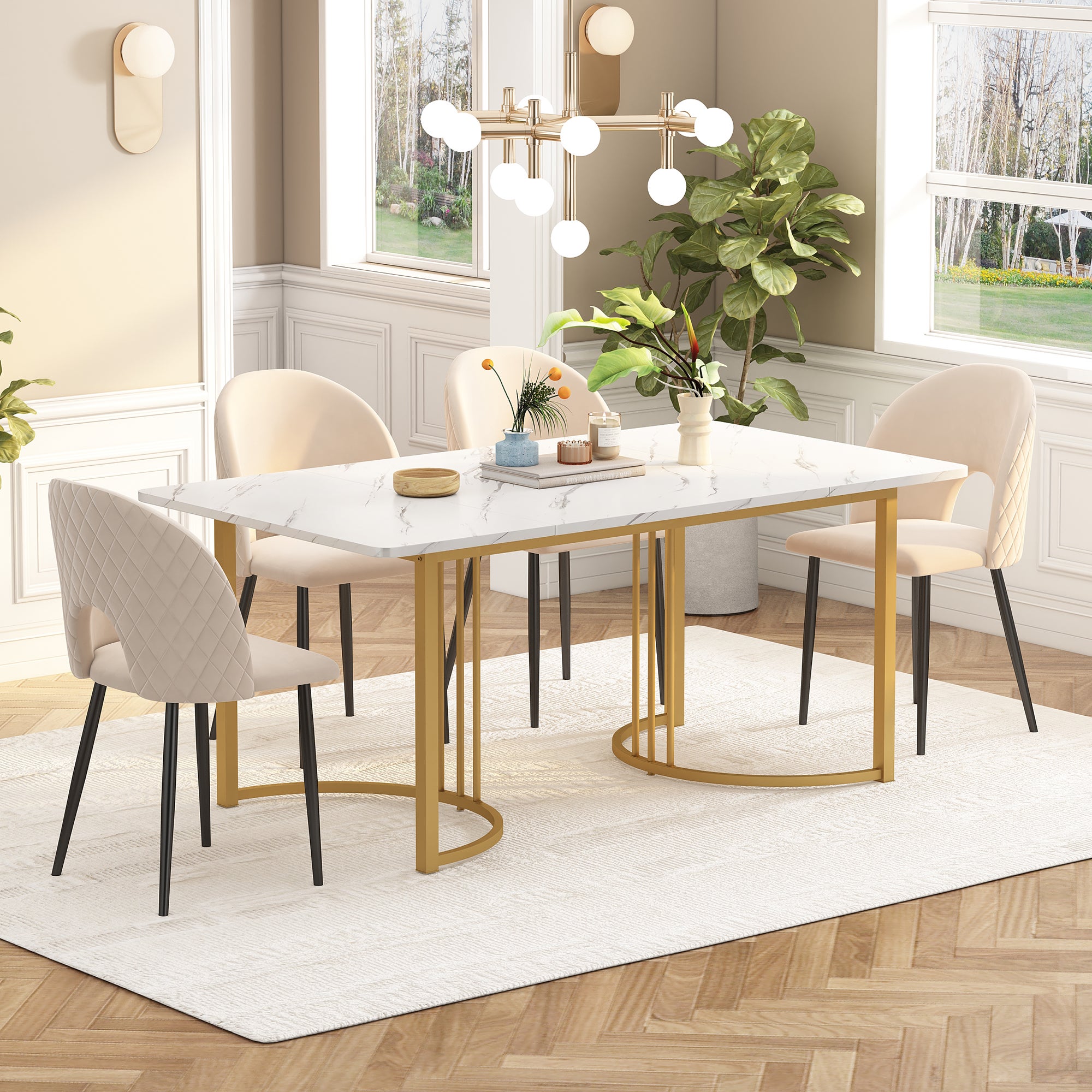 Zestaw do jadalni-140×80 cm-stół jadalny z 4 krzesłami-nowoczesny zestaw stołowy-regulowane nogi krzeseł-kuchnia
