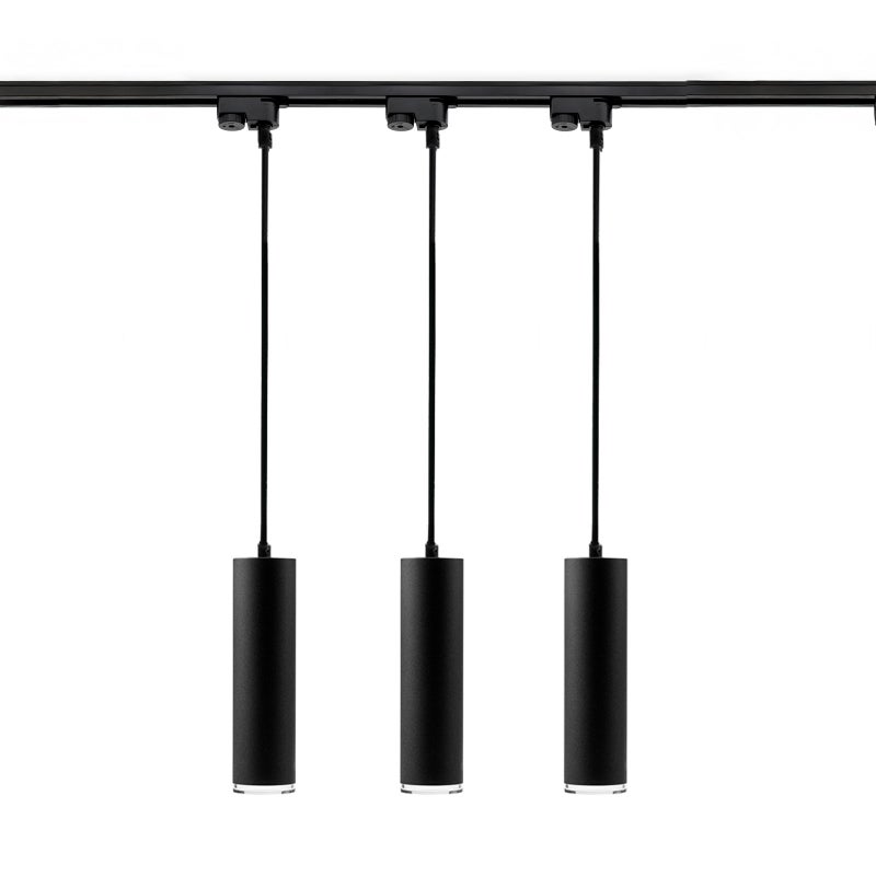 Zestaw Oświetleniowy Lumiled Szynoprzewód 1m + 3x Lampa Wisząca Sufitowa Zwis GU10 LED Czarny 1 kpl.