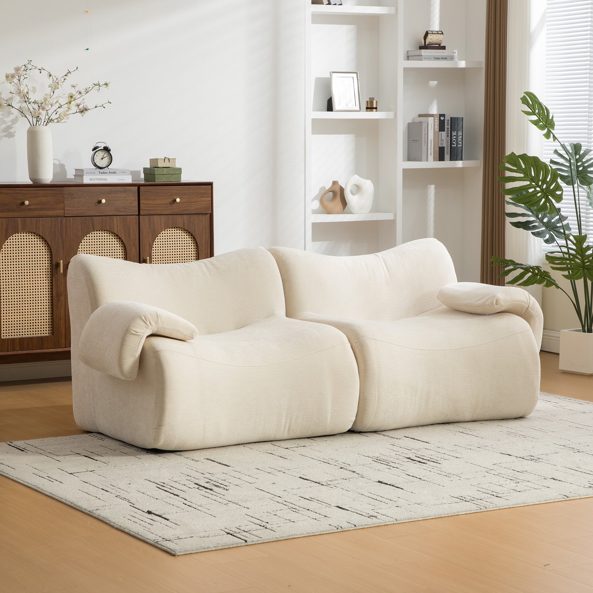 Modułowa sofa kompresyjna wykonana z tkaniny szenilowej wypełniona pianką wysokoelastyczną 30D. Łatwy do przenoszenia i z antypoślizgową podstawą