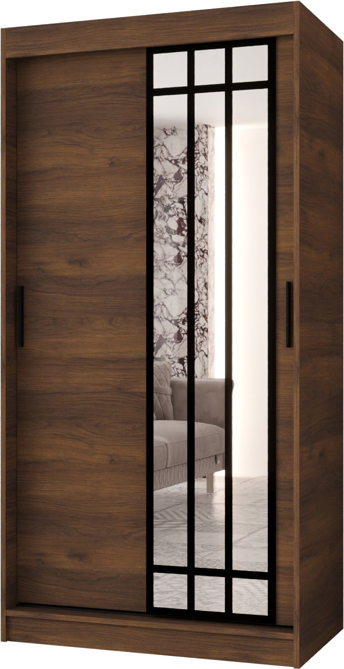 Szafa przesuwna z lustrem ALMERIA 100 x 62 x 200 orzech + u. czarny
