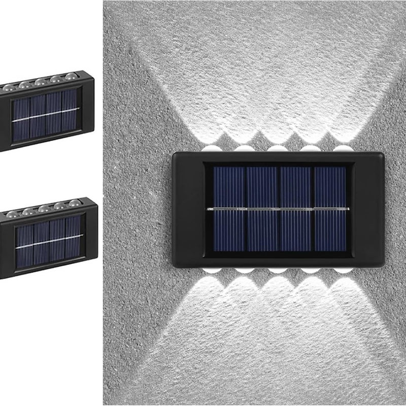 Zestaw 2 wodoodpornych lamp zewnętrznych naściennych, wyposażonych w 10 diod LED zasilanych energią słoneczną, w nowoczesnym, nordyckim stylu i z