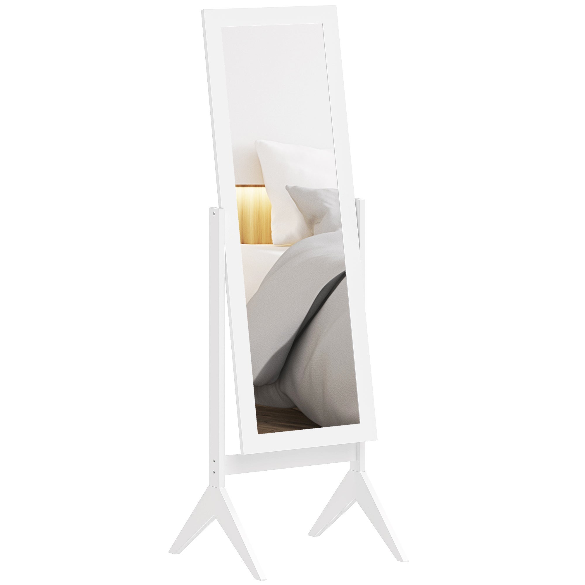 Full-Długość Lustro z 4 Legs i regulowany kąt, w Drewno i Szkło, 47x46x148 cm, Biały