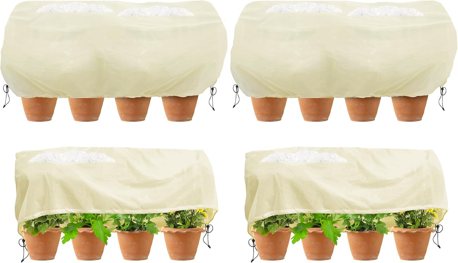 Osłona na rośliny w kształcie kwadratu – idealna do ochrony roślin ogrodowych zimą – ze ściągaczem, 4 sztuki, beżowa, 100 × 40 × 40 cm