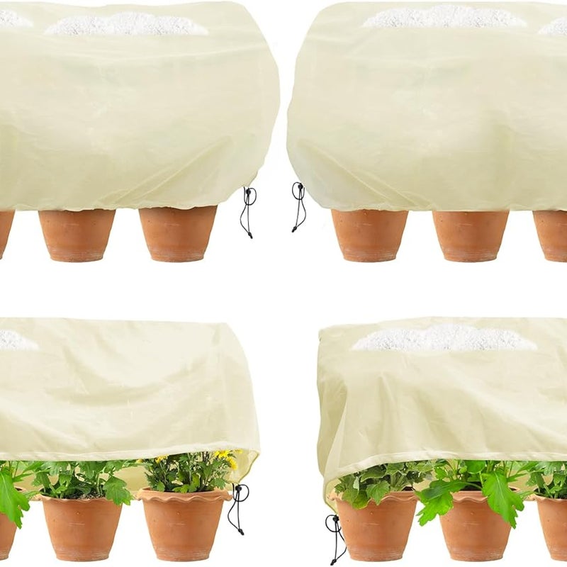 Osłona na rośliny w kształcie kwadratu – idealna do ochrony roślin ogrodowych zimą – ze ściągaczem, 4 sztuki, beżowa, 100 × 40 × 40 cm