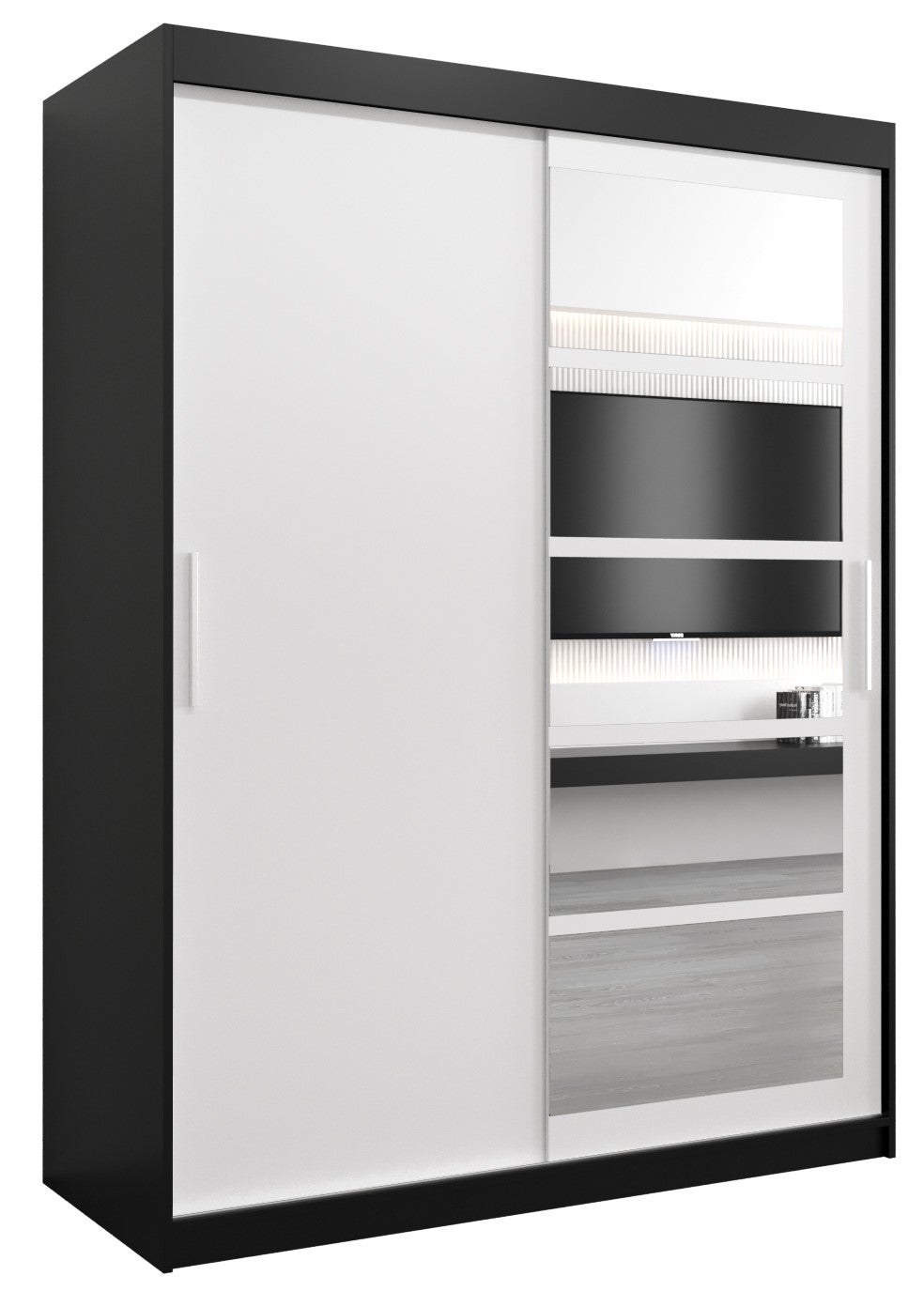 Szafa przesuwna garderoba ROMA 1 150 x 62 x 200 cm Czarny + Biały - Abiks Meble