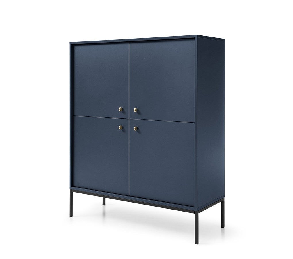Komoda czterodrzwiowa MOLLY 104 cm granatowa z 8 półkami czarny stelaż nowoczesny design