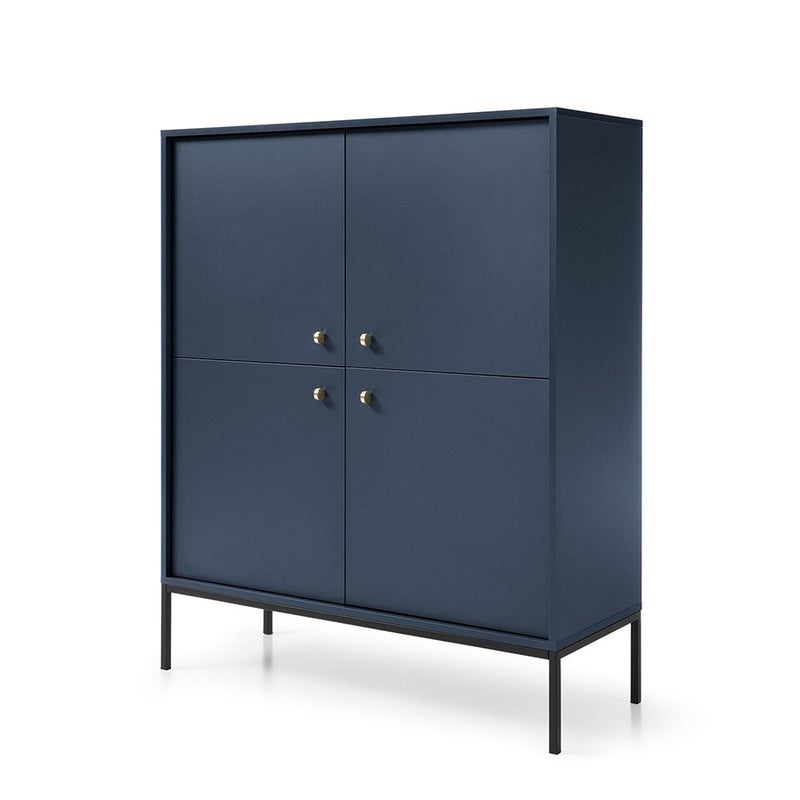 Komoda czterodrzwiowa MOLLY 104 cm granatowa z 8 półkami czarny stelaż nowoczesny design