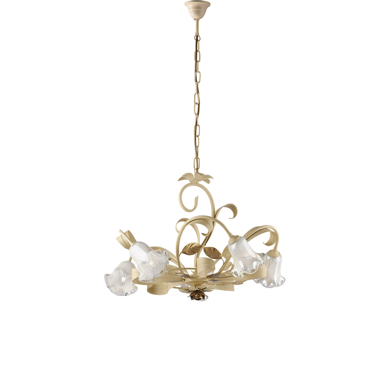 Lampadario in ferro laccato avorio decape 5 luci H.44 - MAX 142 - Ø65