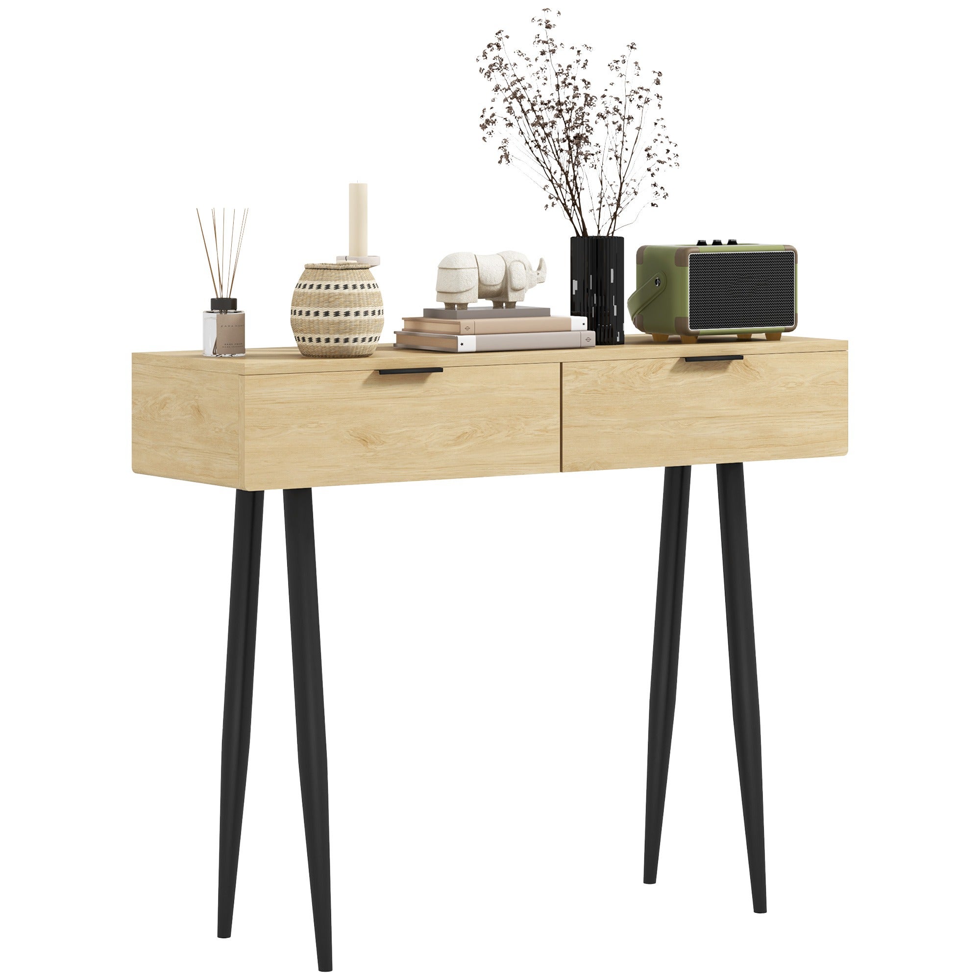 Mebel recepcyjny z 2 szufladami i nogami stalowymi do holu wejściowego 100x30x80,5 cm dąb