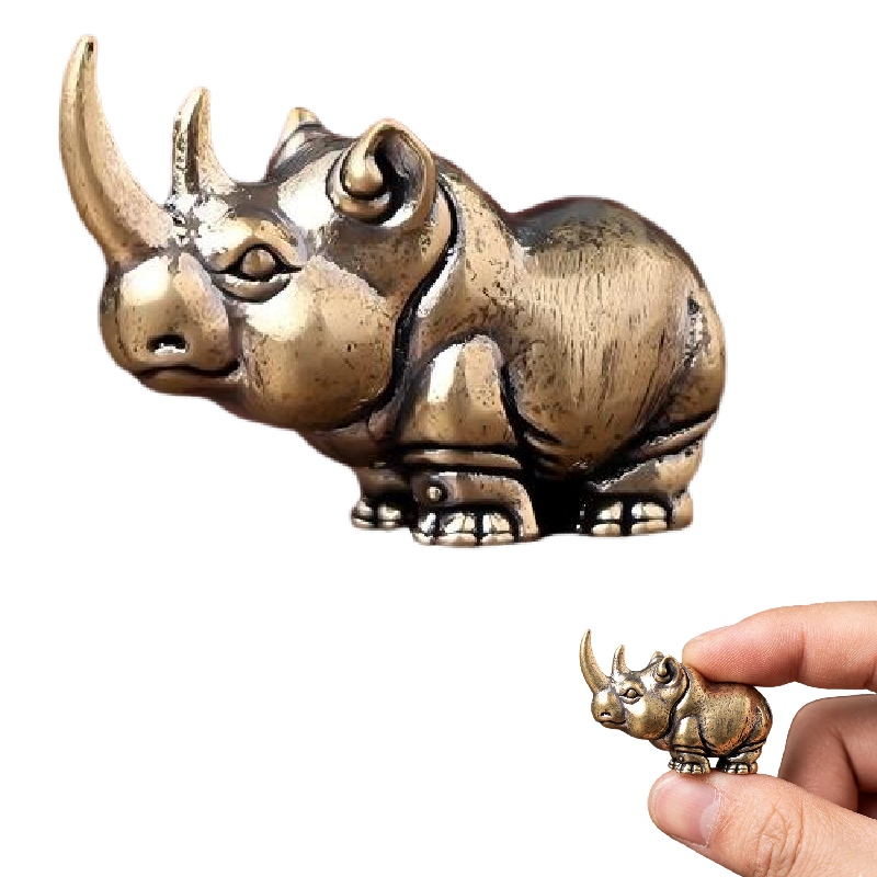 Miniaturowa, mosiężna ozdoba w kształcie zwierzęcia, mały element dekoracji wnętrz do postawienia na stole [Nosorożec 4 * 2,8 * 1,5 cm]