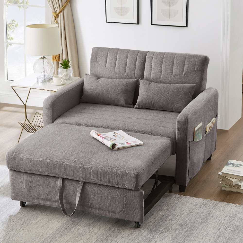 Rozkładana sofa 2-osobowa, prosta i nowoczesna, 3-pozycyjne oparcie, oddychająca tkanina bawełniano-lniana
