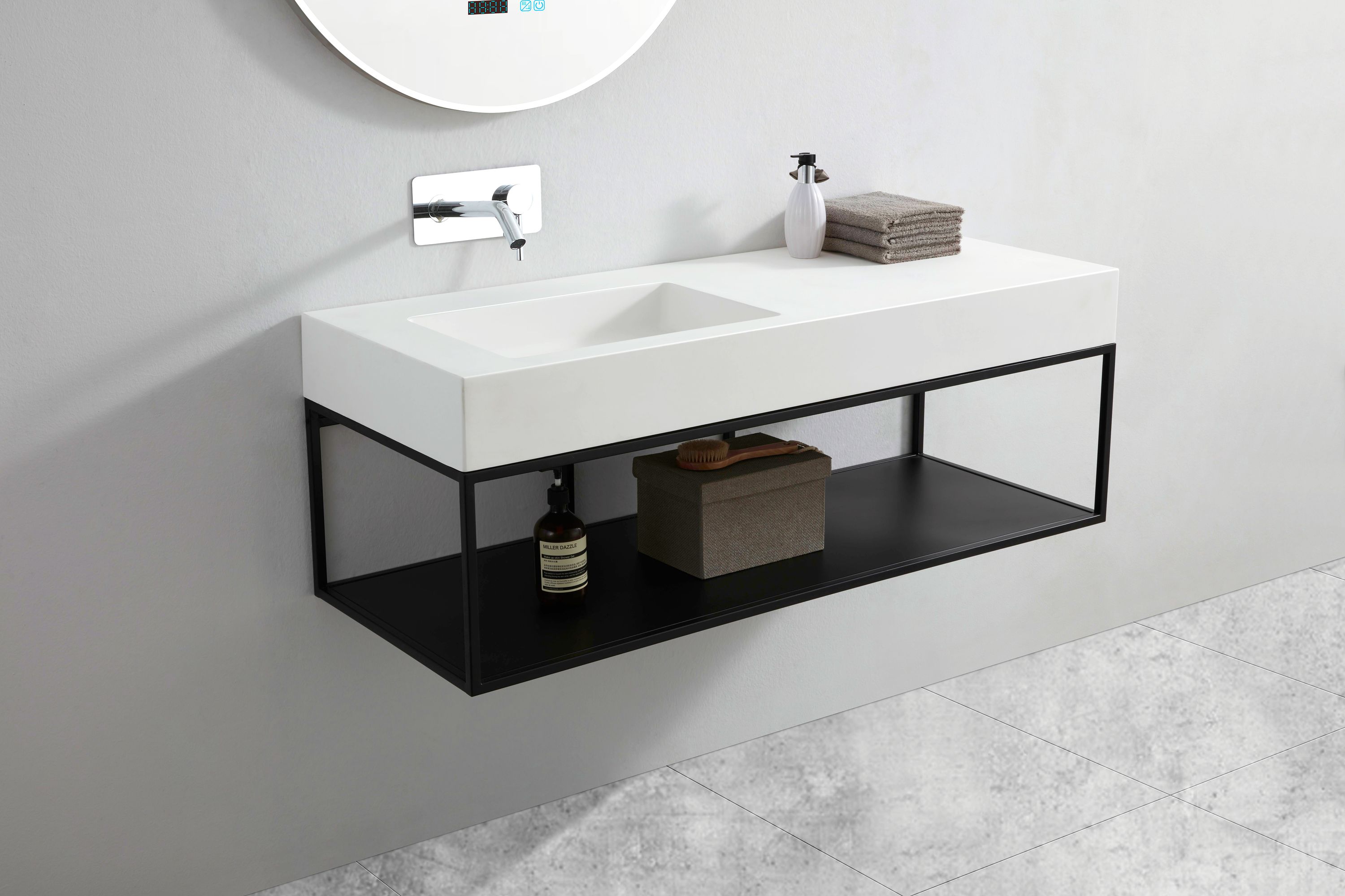 Bernstein Umywalka ścienna BA8014 odlew mineralny - biały mat - 141 x 45 x 12 cm - z konsolą ścienną 141S