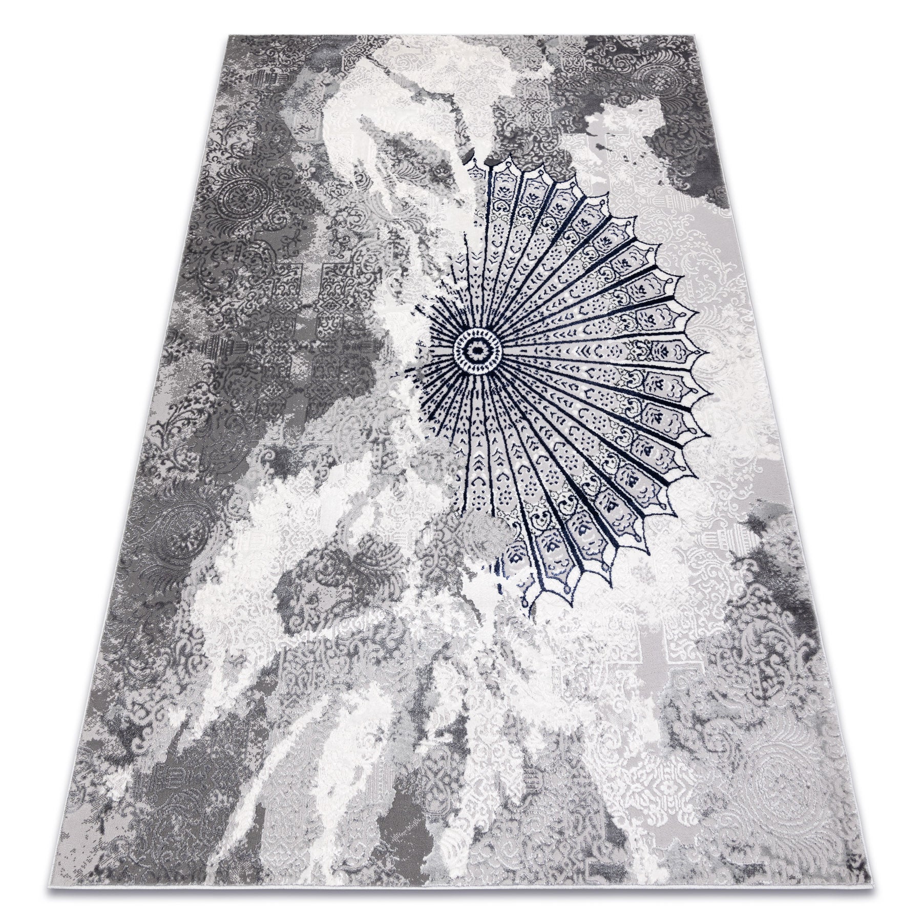 Dywan ALLURE 5715 Abstrakcja - Strukturalny, stylowy, glamour jasnoszary / granatowy 120x170 cm