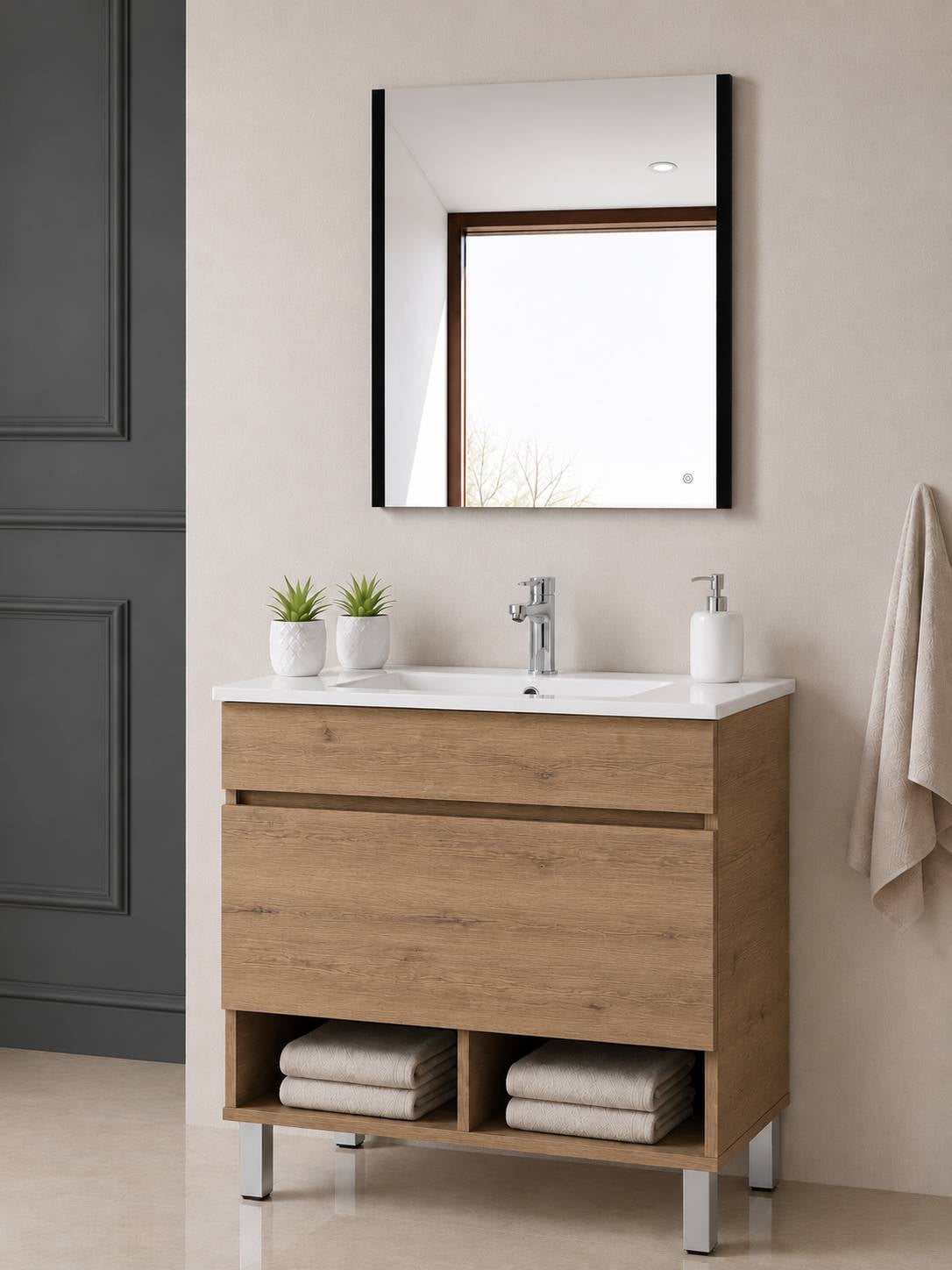 Szafka łazienkowa na nóżkach z umywalką ORIGENBATH NEBARI na nóżkach z szufladą 70x45 cm estepa