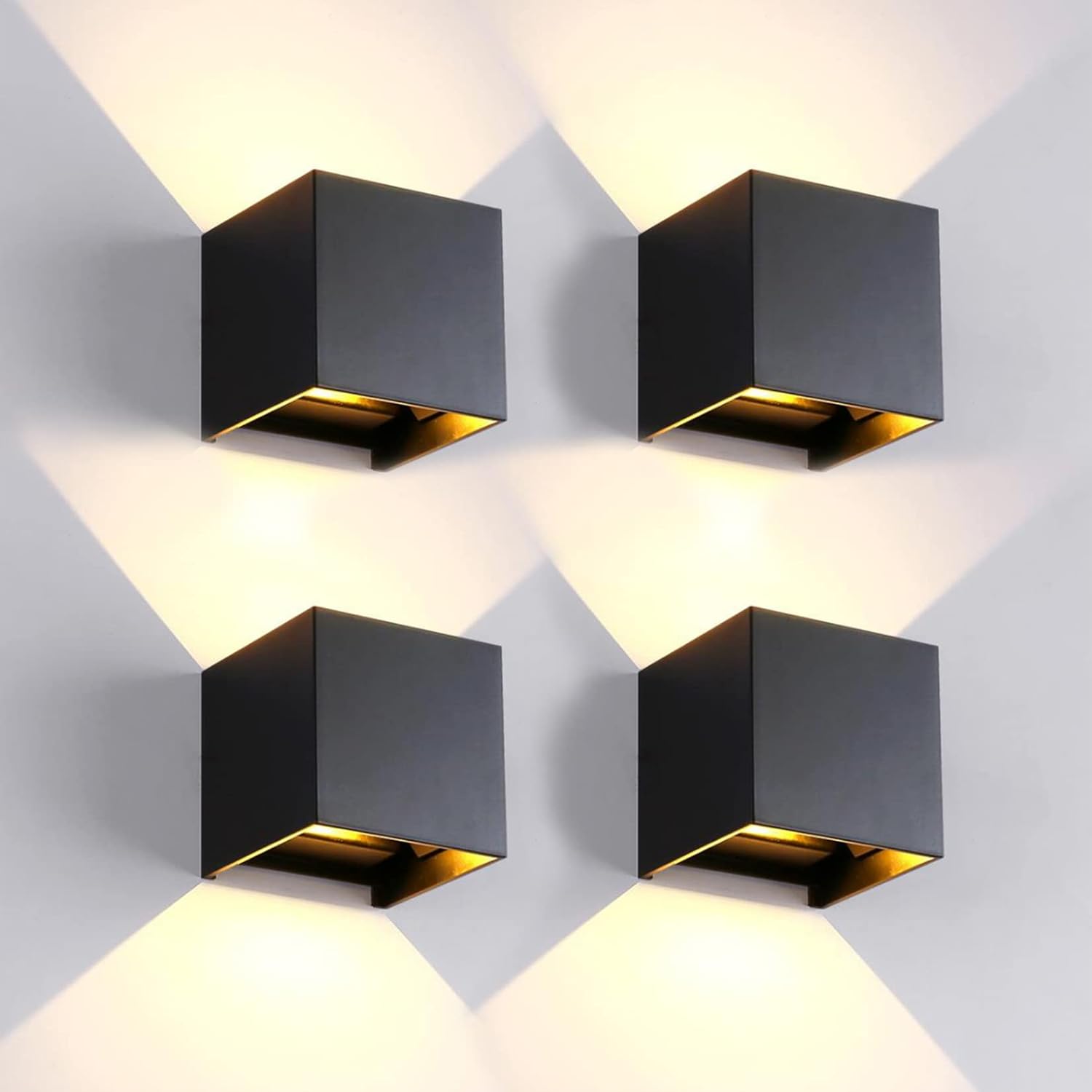 4 sztuki zewnętrznych kinkietów LED, wodoodpornych IP65, ze stopu aluminium, w kolorze czarnym, 12 W, ciepłe światło 3000 K