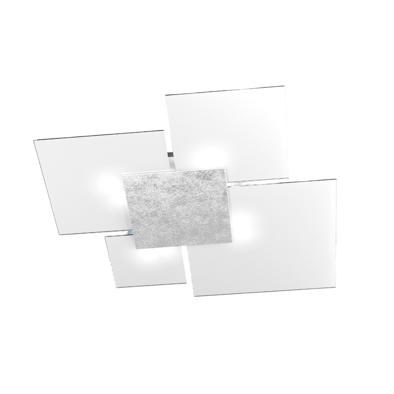 Lampa sufitowa prostokątna Toplight Upgrade, 4 światła, oprawka GX53, konstrukcja srebrno-biała, nowoczesny design, 91x86x15 cm