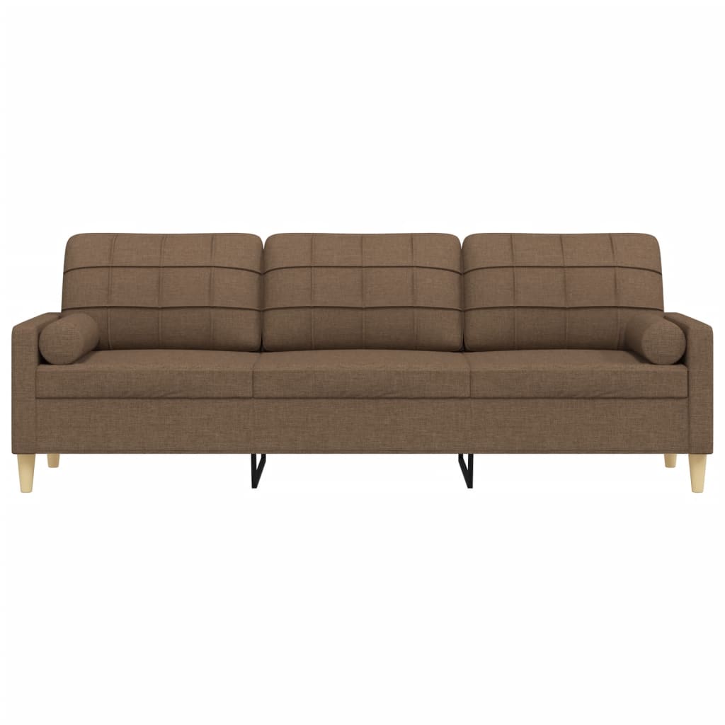 3-osobowa sofa z poduszkami, brązowa, 210 cm, obita tkaniną