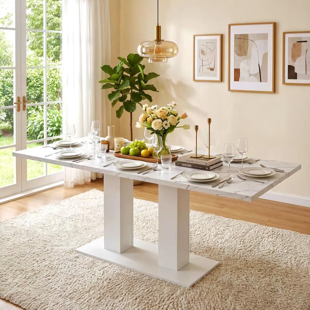 Rozkładany stół jadalny dla 6-8 osób - 140/180 x 70 x 75 cm - MDF - do kuchni lub jadalni - Biały