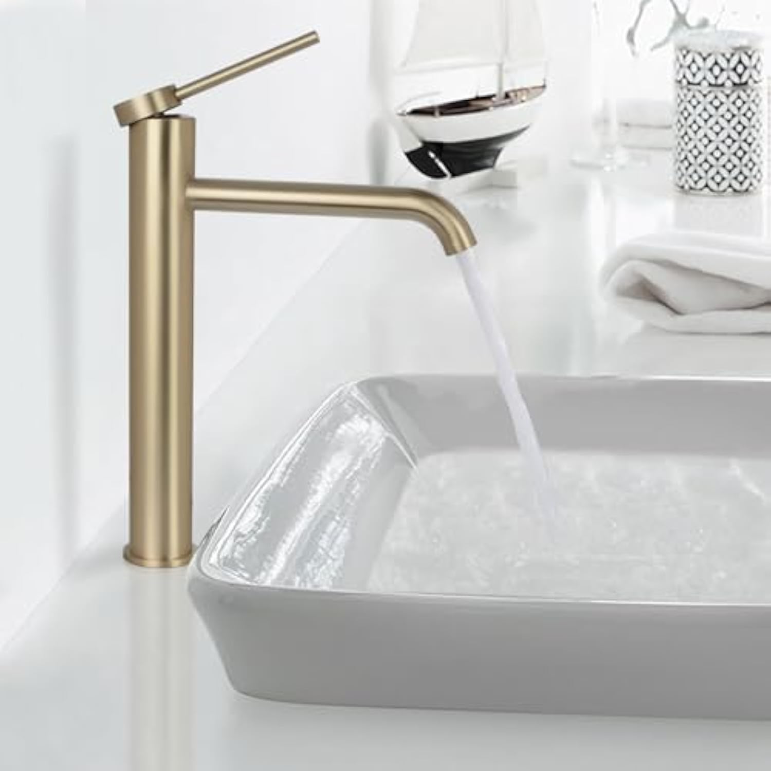 Bateria łazienkowa, bateria umywalkowa ze stali nierdzewnej z wysoką wylewką, bateria umywalkowa z ciepłą i zimną wodą