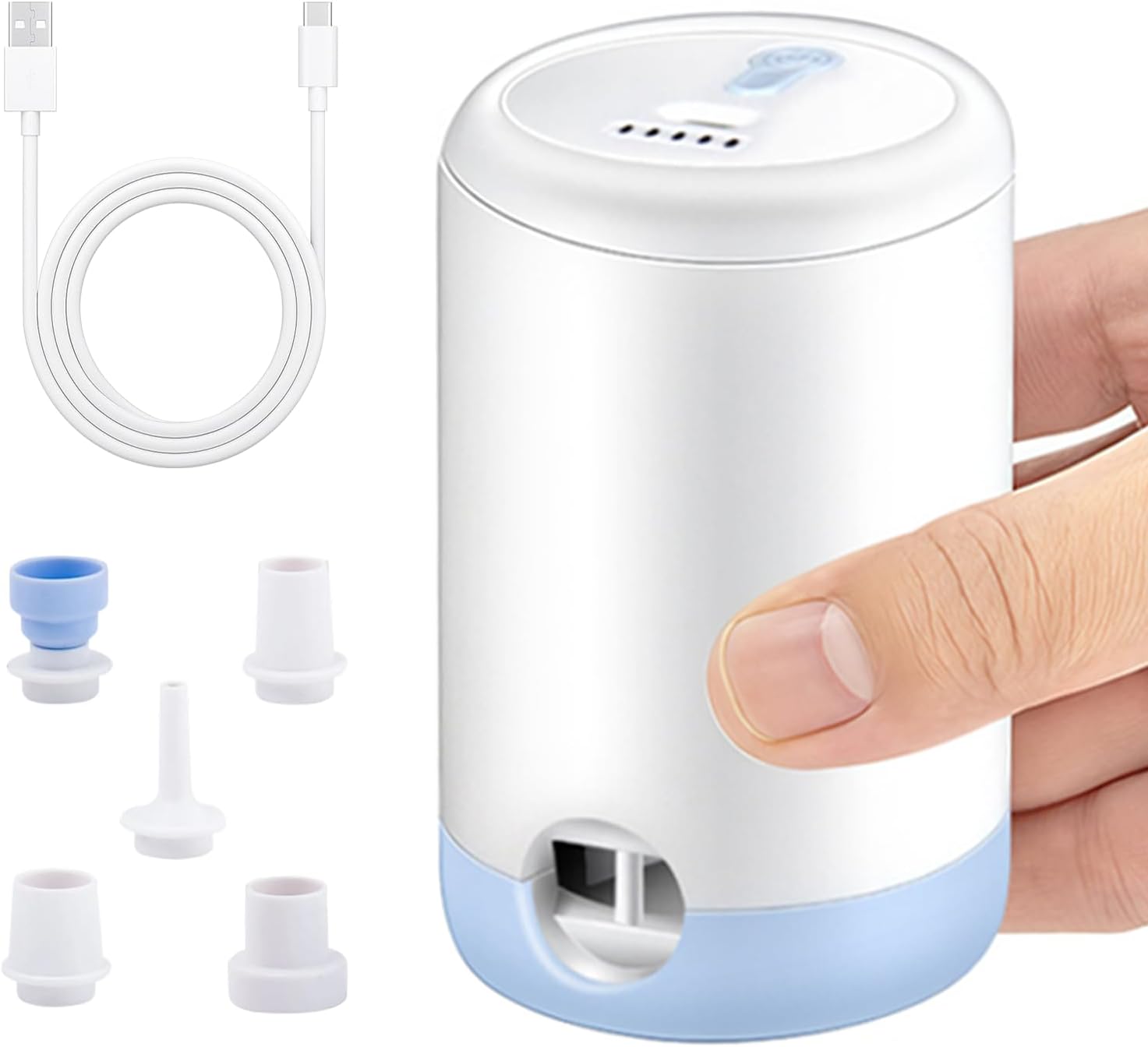 Przenośna elektryczna pompka powietrza, pompka powietrza z akumulatorem USB-C i 5 wieloma dyszami, szybka pompka próżniowa do materacy dmuchanych, m