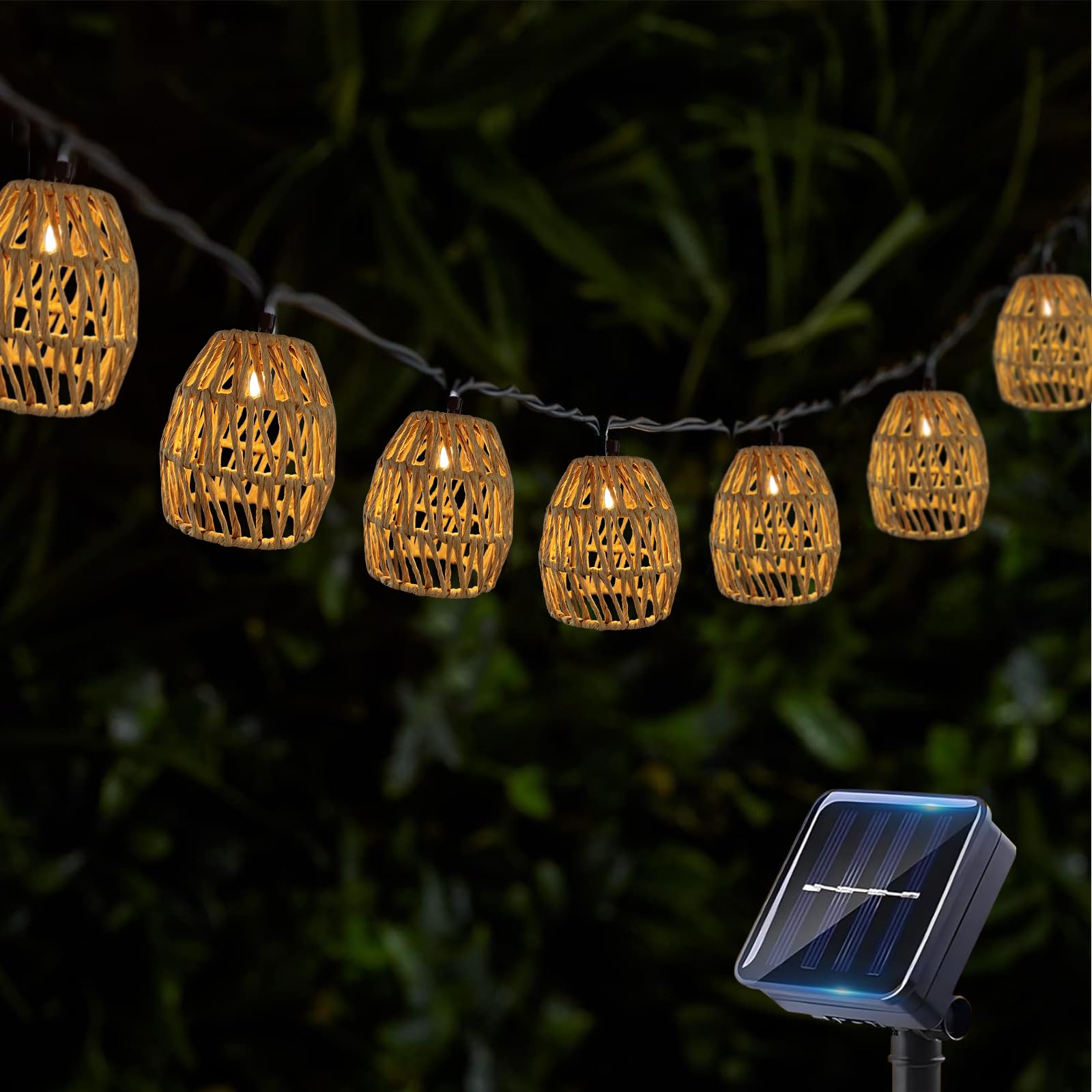 Zestaw 10 lamp solarnych LED, zewnętrzna lampa solarna w kolorze jasnobrązowym PE inspirowana pąklami, IP65, do patio i ogrodów, długość 3,6 metra