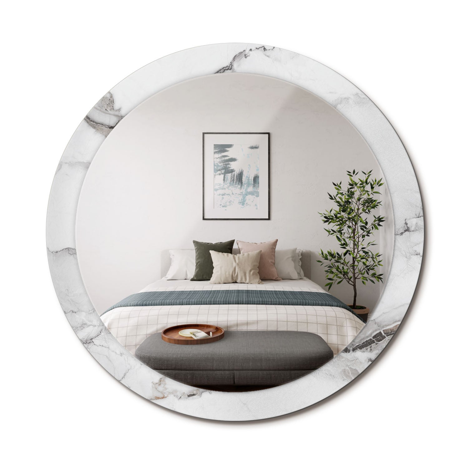 Lustro ozdobne z grafiką – nowoczesna dekoracja ścienna Biały marmur - 90 cm - ArtPrintCave
