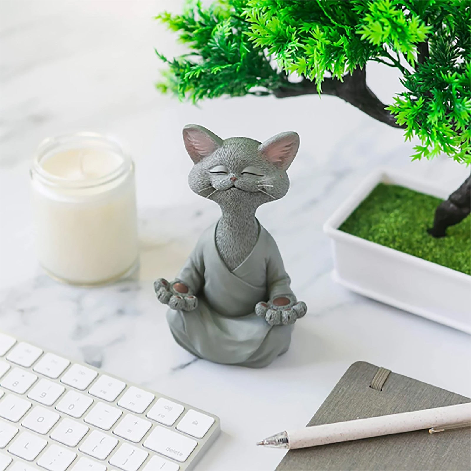 Posąg do medytacji, Posąg kota zen, Dekoracja do jogi, Figurka z żywicy, Dekoracja do jogi medytacyjnej, Ornament Feng Shui, Kolekcja rzeźb, Rzemiosło