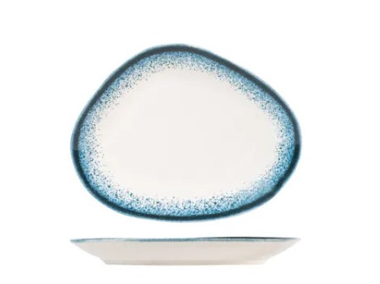 Conjunto de 6 pratos ovais Jupiter da H&H em porcelana azul e marfim, 22 cm