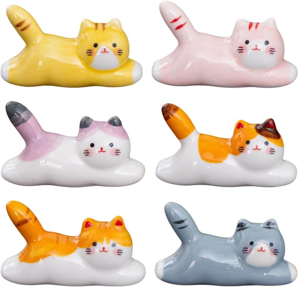 Podstawka pod pałeczki Cute Cat - 6 elementów, łyżka, widelec, nóż - ceramiczna podstawka pod pałeczki - uchwyt na pałeczki Kitchen Tools