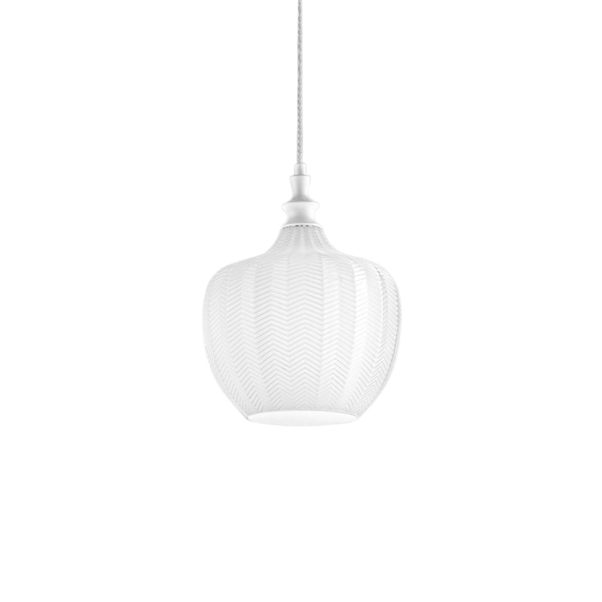 Lampa wisząca Cleofe S/10 White – matowa, biała metalowa rama ze szkłem opalowym, 1xE27, maks 60 W, IP20 – Gealuce