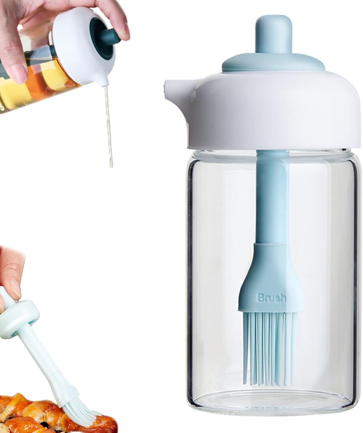 230 ml - Dozownik do oliwy z oliwek - z silikonową szczoteczką - Szklana butelka dozująca oliwę z oliwek