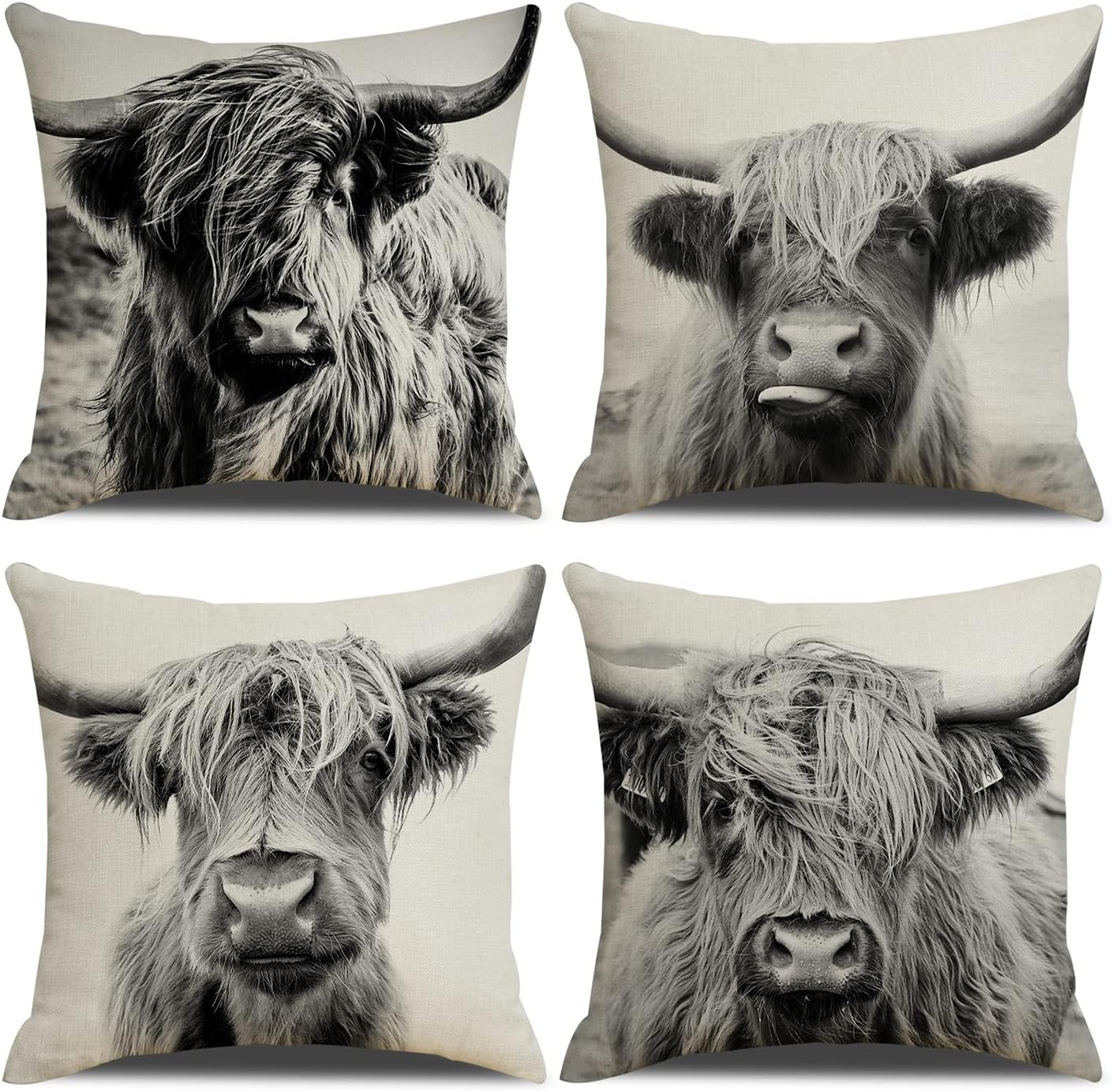 Zestaw 4 kwadratowych poszewek na poduszki z miękkiego lnu, 45 x 45 cm, dekoracyjne, w stylu western, na sofę, fotel, łóżko, do salonu