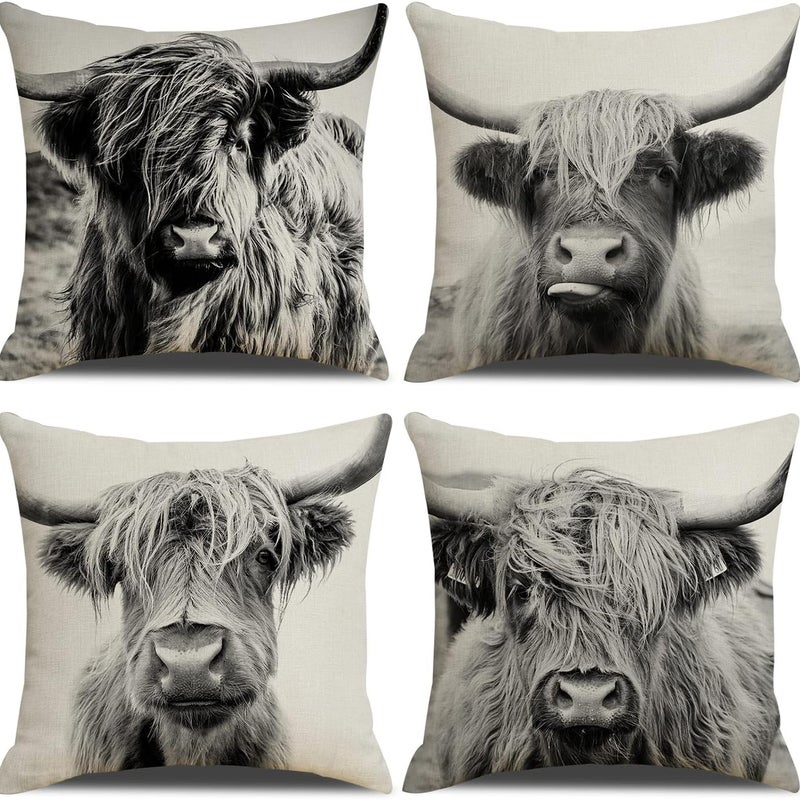 Zestaw 4 kwadratowych poszewek na poduszki z miękkiego lnu, 45 x 45 cm, dekoracyjne, w stylu western, na sofę, fotel, łóżko, do salonu