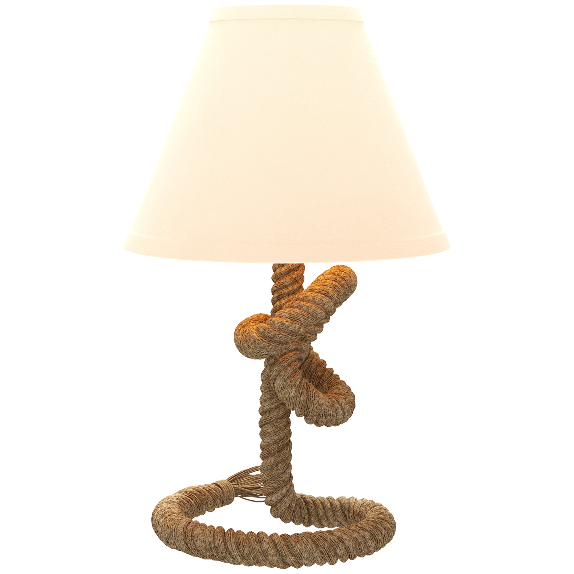 Lampa stołowa LED z metalową podstawą, lnianą liną i abażurem z tkaniny, maks. 40 W, Ø28 x 45,5 cm, brązowo-beżowa