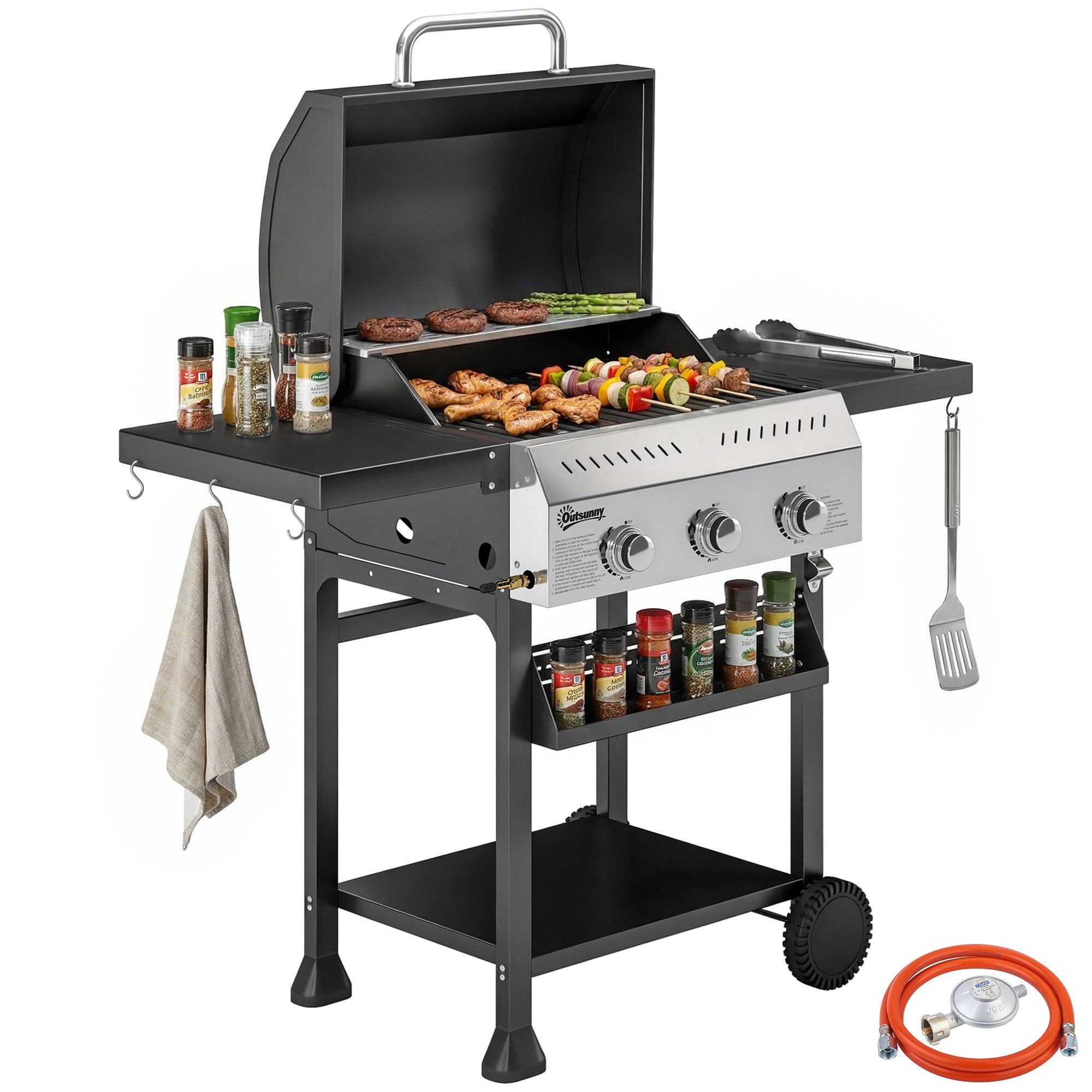 Grill gazowy 9 kW z 3 palnikami ze stali nierdzewnej