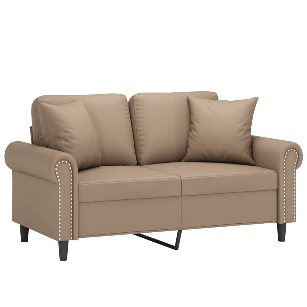 2-osobowa sofa z poduszkami, cappuccino, 120 cm, sztuczna skóra