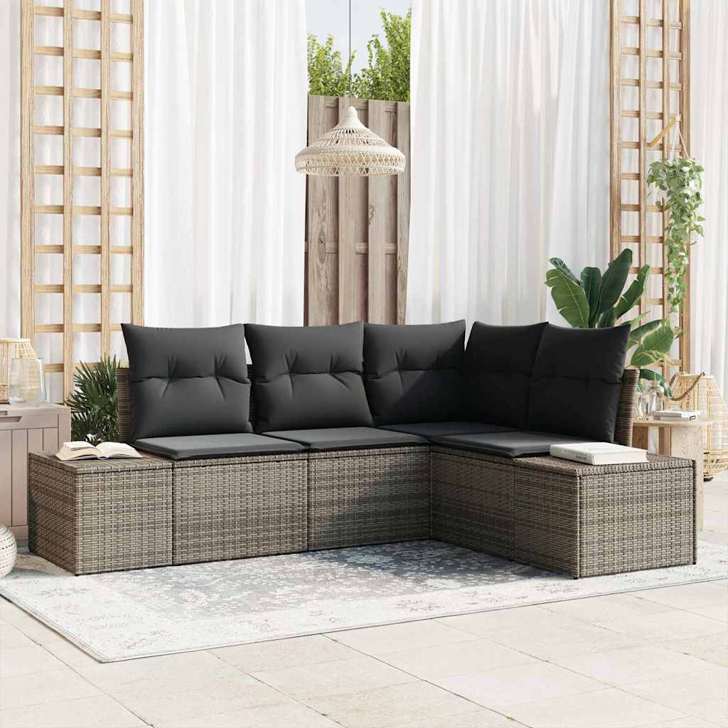 Zestaw Sof na Ogród z przechowywaniem 4 pcs Szary polirattan vidaXL