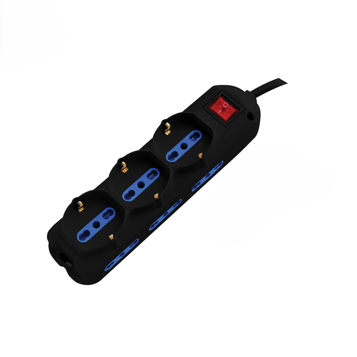 Listwa zasilająca Alcapower, 9 gniazd (6 Bipasso, 3 Schuko), kabel 1,5m, wtyczka 16A 90°, podświetlany włącznik, czarna - ALC-MP9-BK