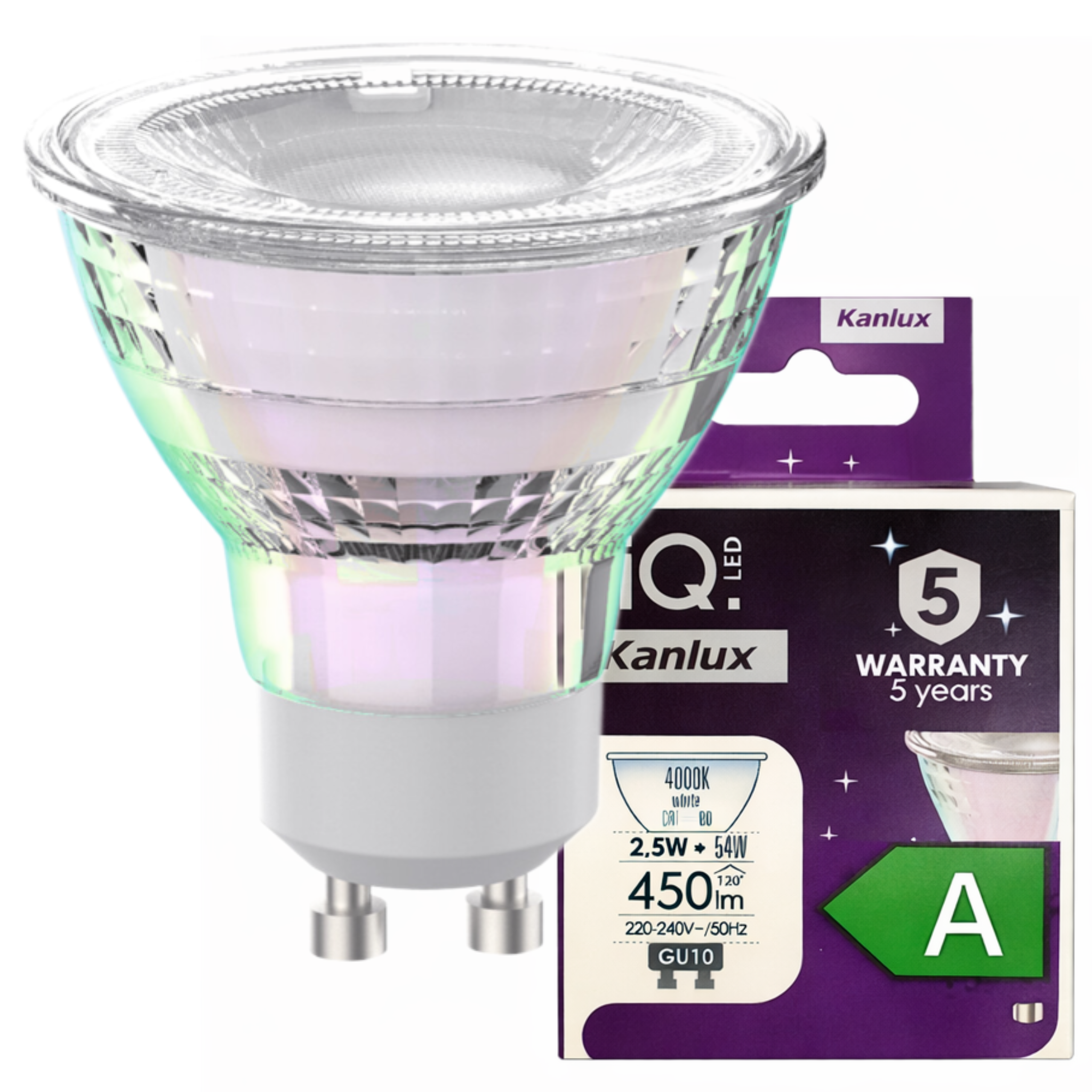 Żarówka LED SMD GU10 2.5W Klasa A przezroczysta Neutralna biel 4000K 450lm Kanlux