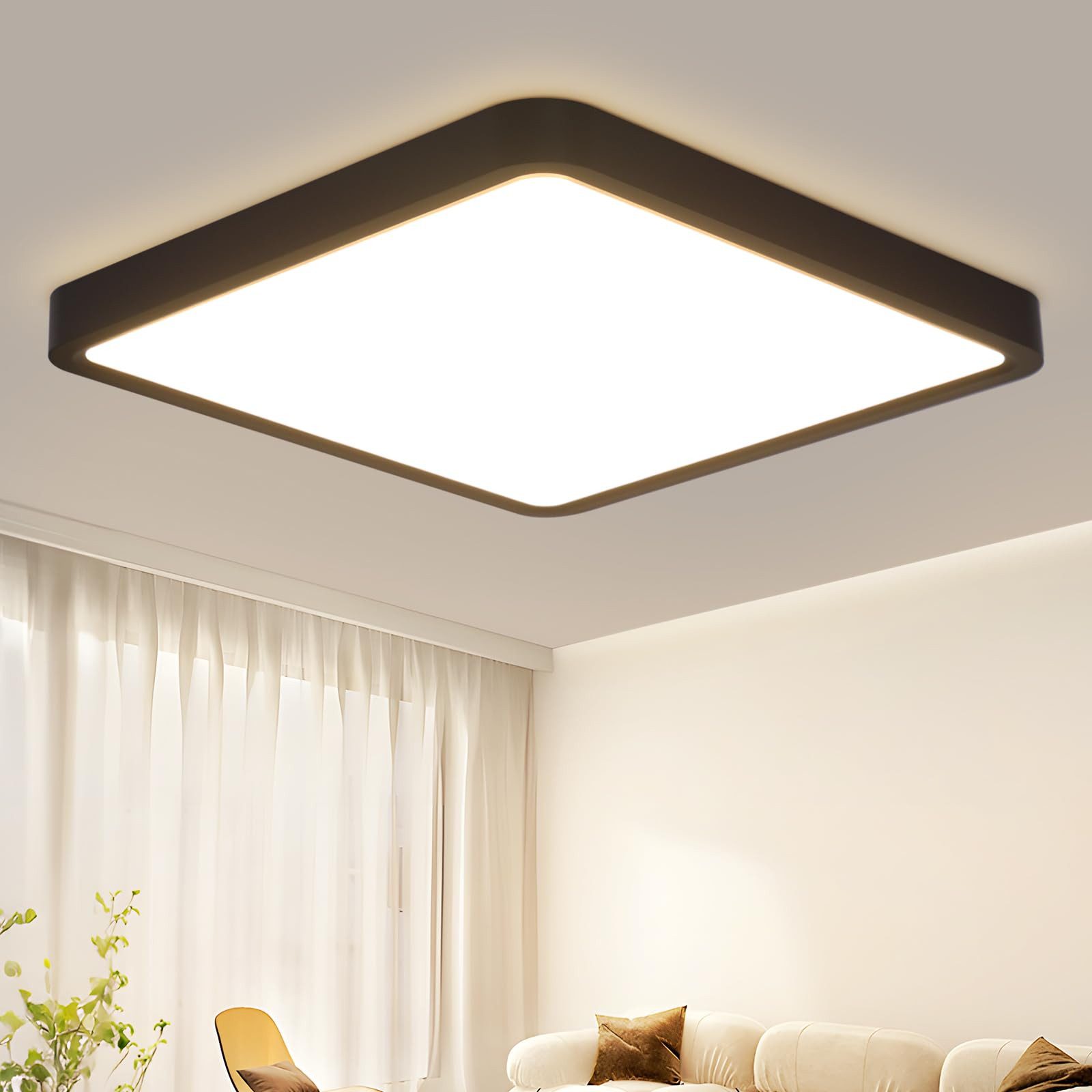 NETTLIFE Lampa sufitowa LED do łazienki, 23 W, czarna lampa płaska, 23 cm, ciepła biała lampa, IP44, wodoodporna lampa kuchenna