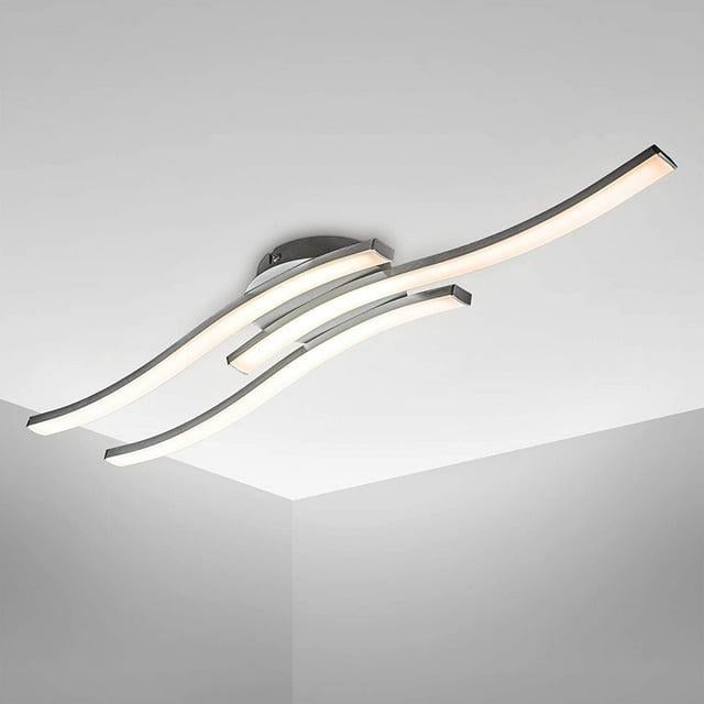 Nowoczesna lampa sufitowa LED, oprawa sufitowa w kształcie fali, zintegrowane moduły LED 3 x 6 W, 3 x 480 lm, ciepłe białe światło 3000 K, wykończenie