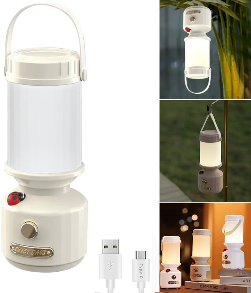 Akumulatorowa mała lampa kempingowa LED, przenośna lampa zewnętrzna z siedmioma gwiazdkami biedronki i uroczym kucykiem, 3 tryby białego światła: ciep