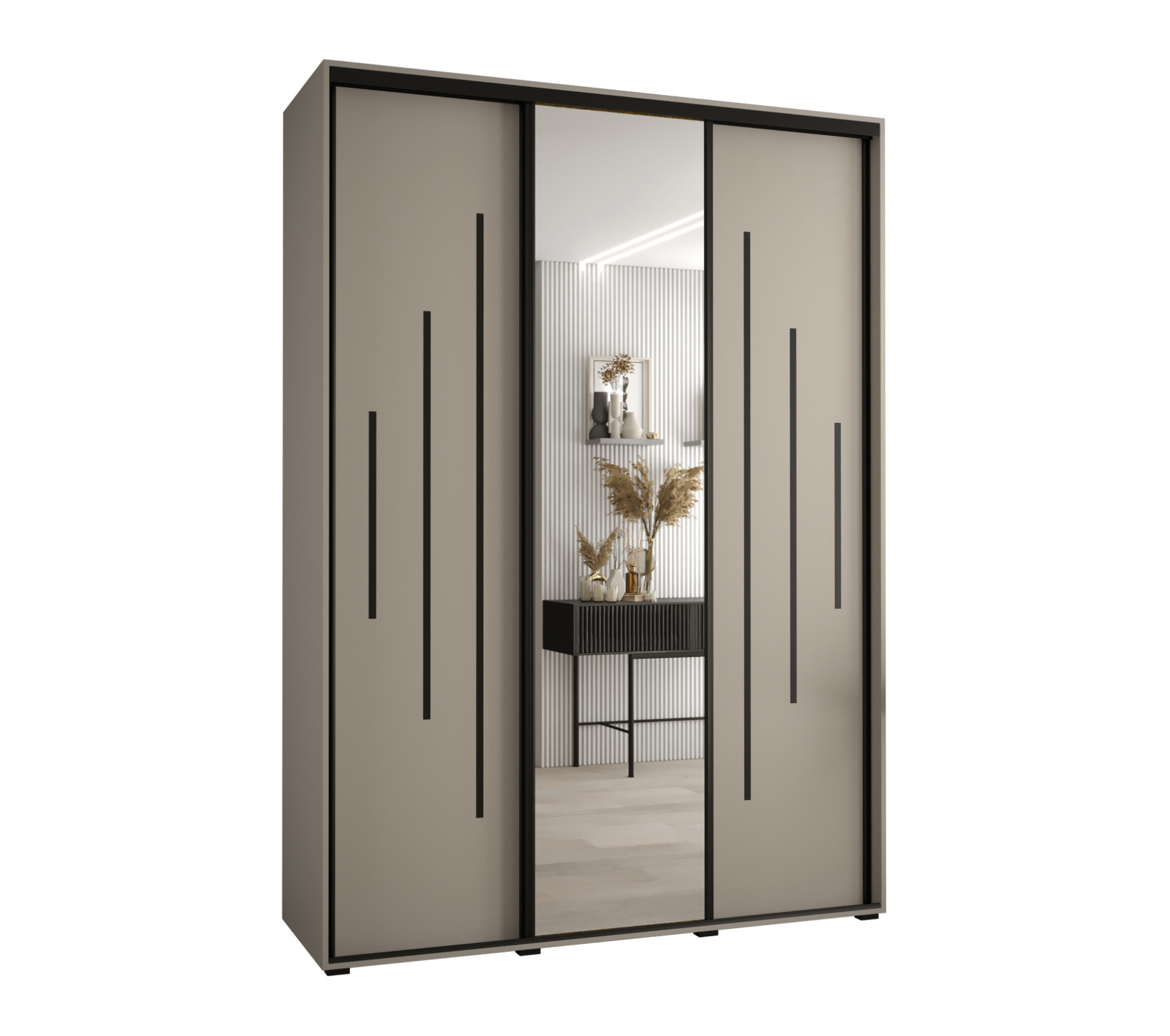 Szafa przesuwna z lustrem wysoka Dakota 13 180 x 45 x 235,2 cm kaszmir + u. czarny - Abiks Meble