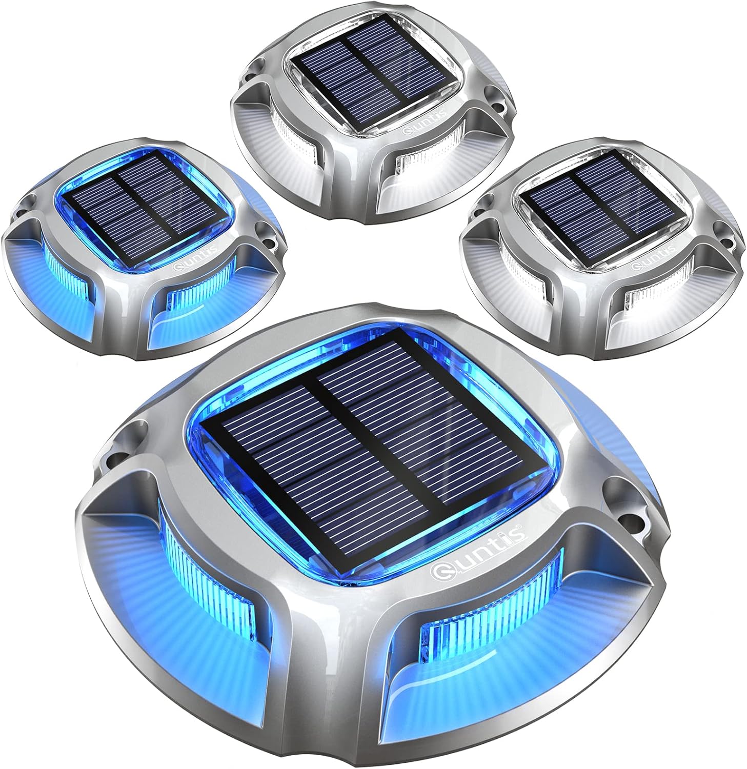 Zestaw 4 lamp solarnych LED do ogrodu, wodoszczelnych, IP68, biało-niebieskich, solarne lampy ogrodowe, samoświecące lampy solarne, mocne reflektor