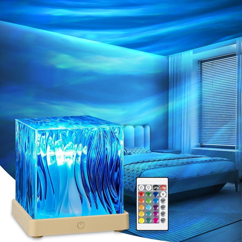 Lampa stołowa ze szkła LED RGB (16 kolorów): nocna lampka zorza polarna (światła północy), projektor 3D, ładowanie USB, do sypialni/salonu/na imprezę
