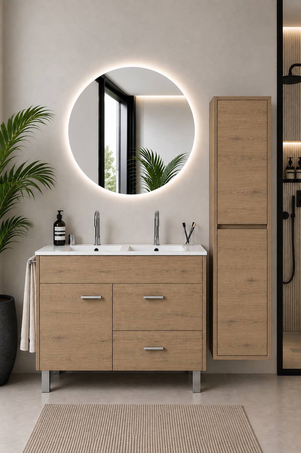 Szafka łazienkowa z umywalką ORIGENBATH SAMOS bez lustra 120x45 cm podwójna umywalka estepa z kolumną