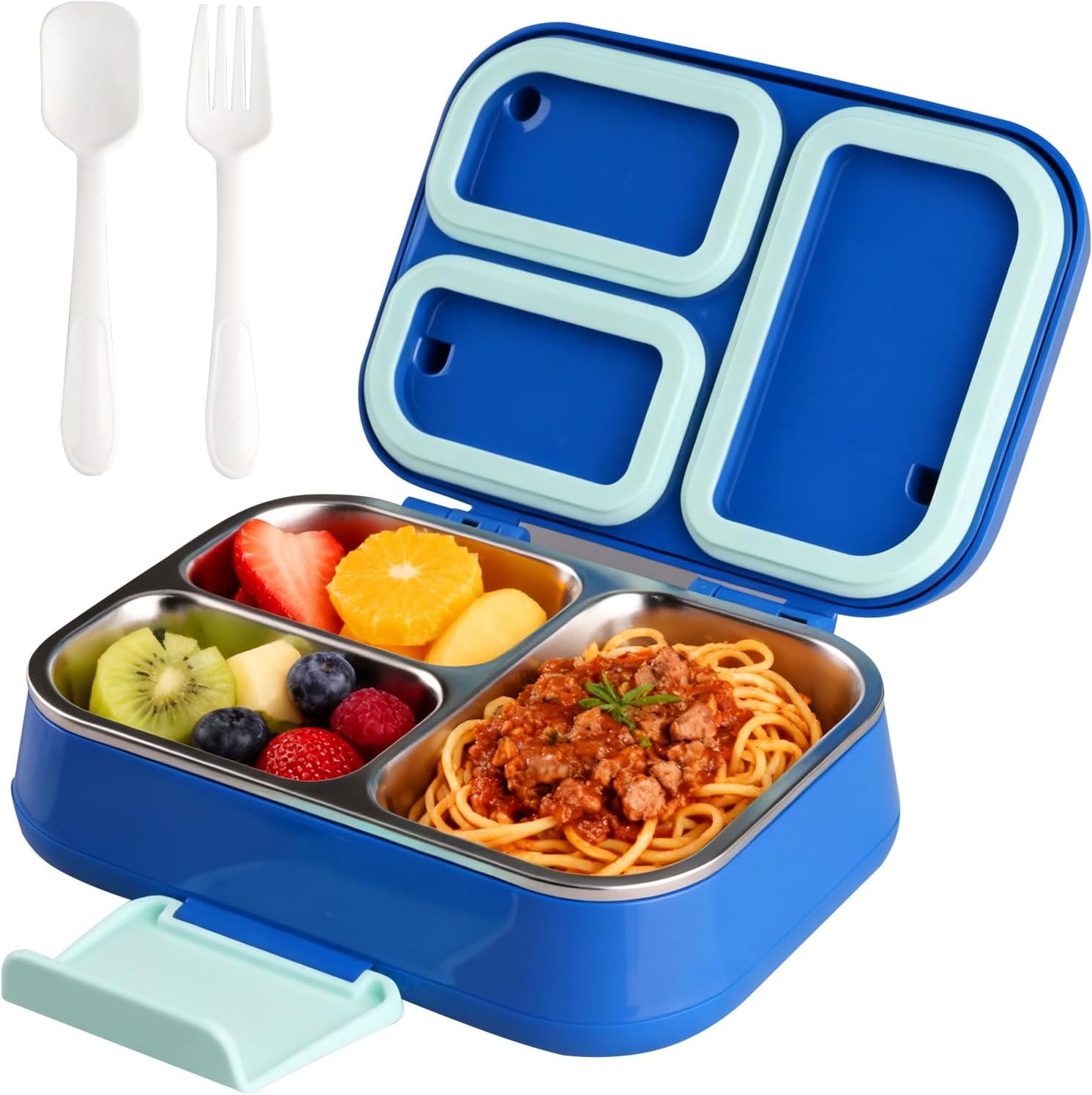 Pudełko na lunch ze stali nierdzewnej z trzema przegrodami, idealne do szkoły i w podróż