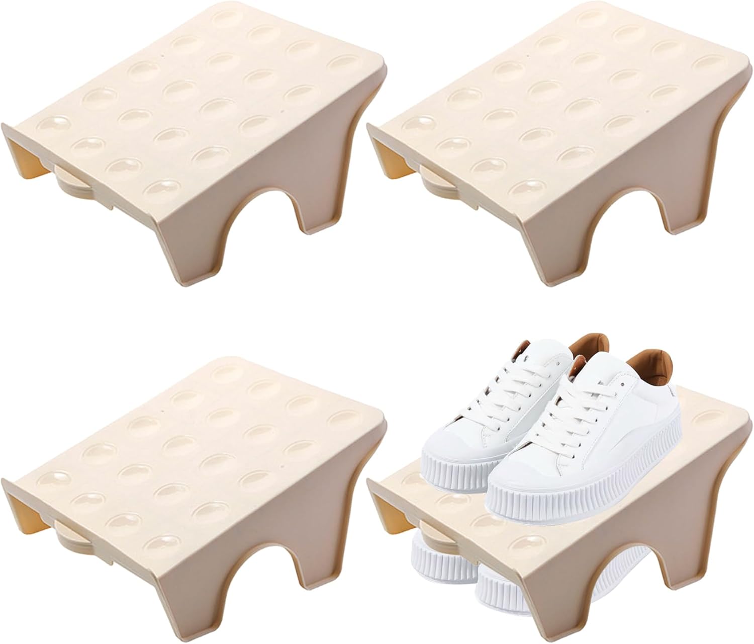 4-częściowy organizer na buty, antypoślizgowy, dwuwarstwowy, plastikowy organizer na buty, mieści 8 par sandałów do szafy na buty
